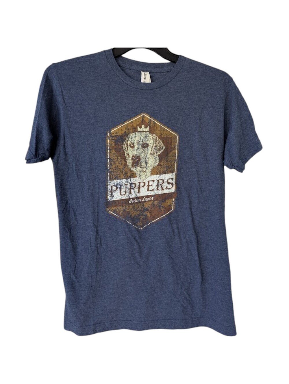Letterkenny Puppers Golden Lager T-Shirt Medium Heather Navy Dog Graphic 20x28.5